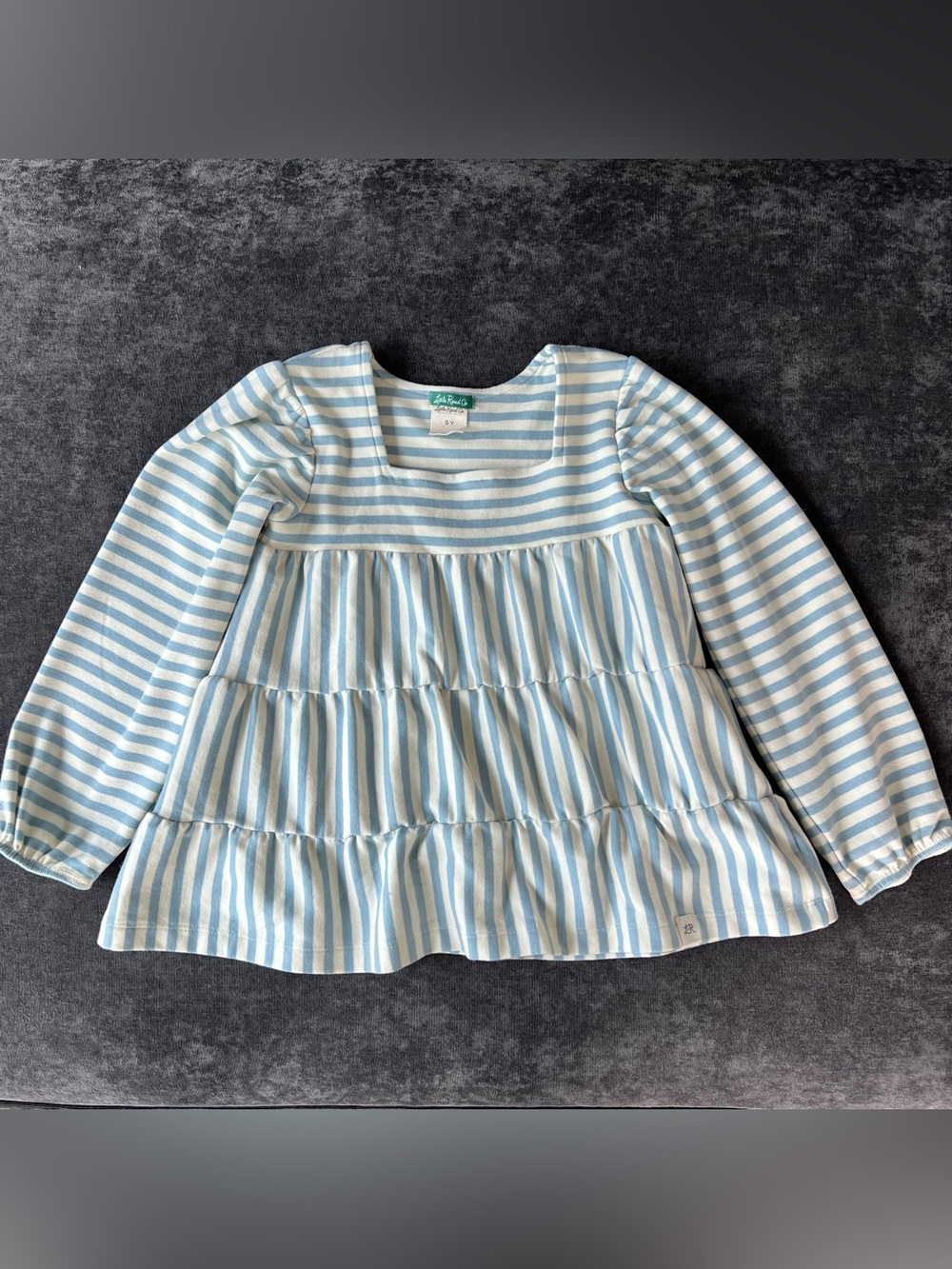 Little Road Co. Girls Cloud Blue Stripe Peasant Blouse Size 5